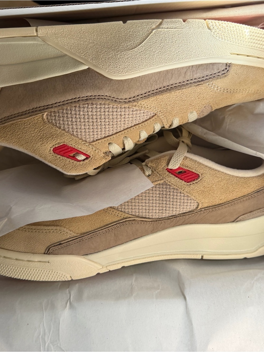 Jordan Flight Court Beige and Red Suede Low-Top Sneakers
